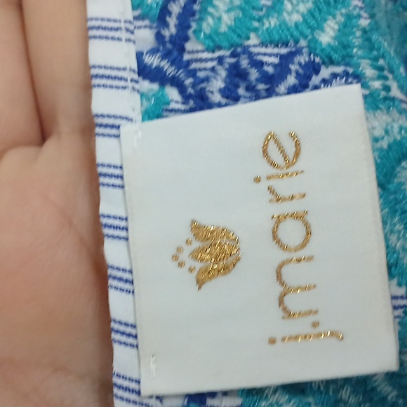 J.MARIE Blue and White Embroidered Mini Dress with pockets, pre-loved medium - Picture 5 of 8